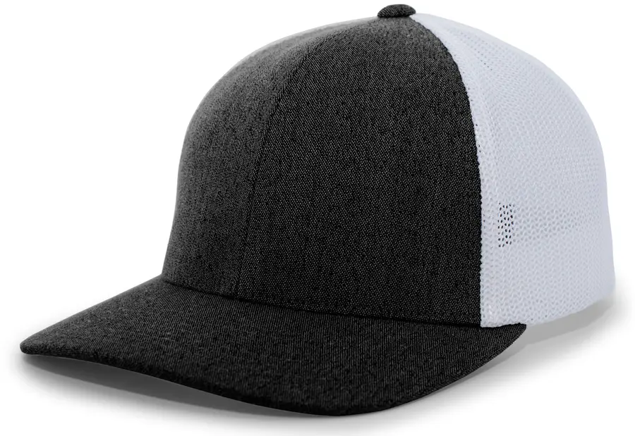 Pacific Headwear Heather Trucker PacFlex Cap in Black Heather/White