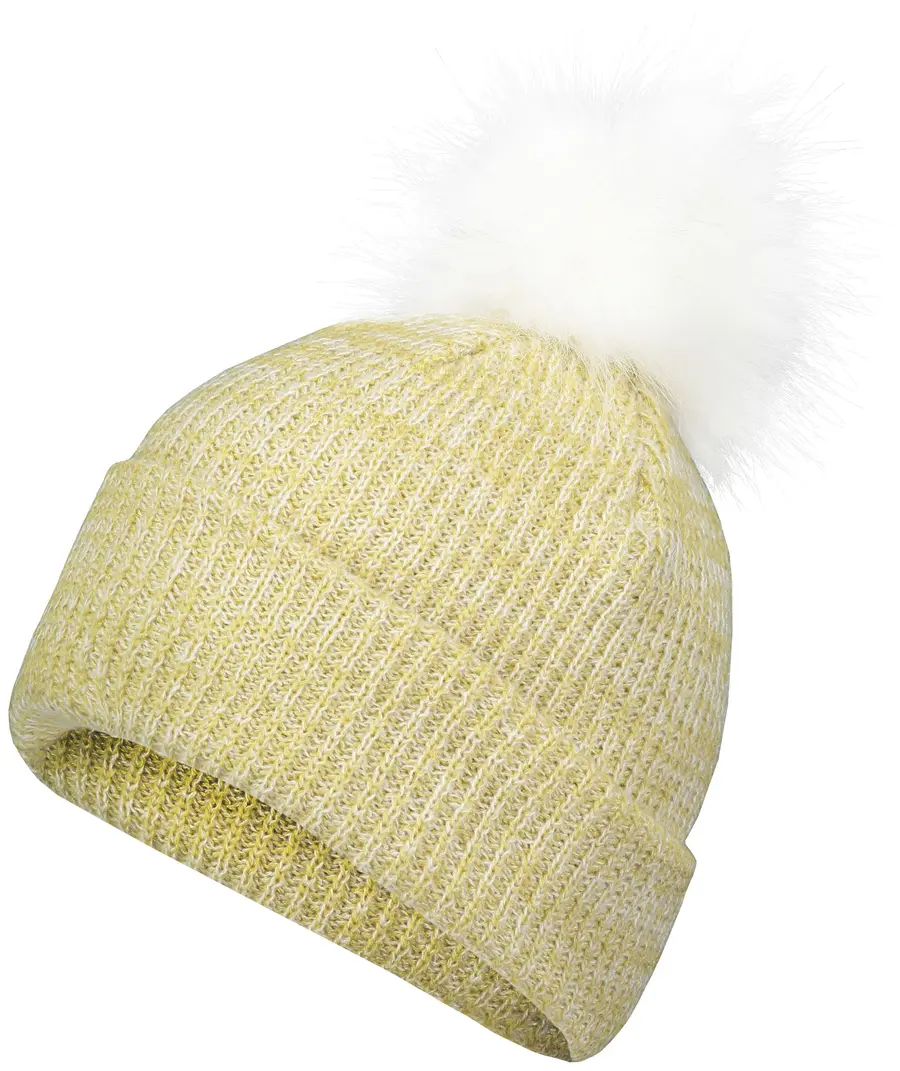 Pacific Headwear Faux Fur Pom Beanie in Vegas Gold/White