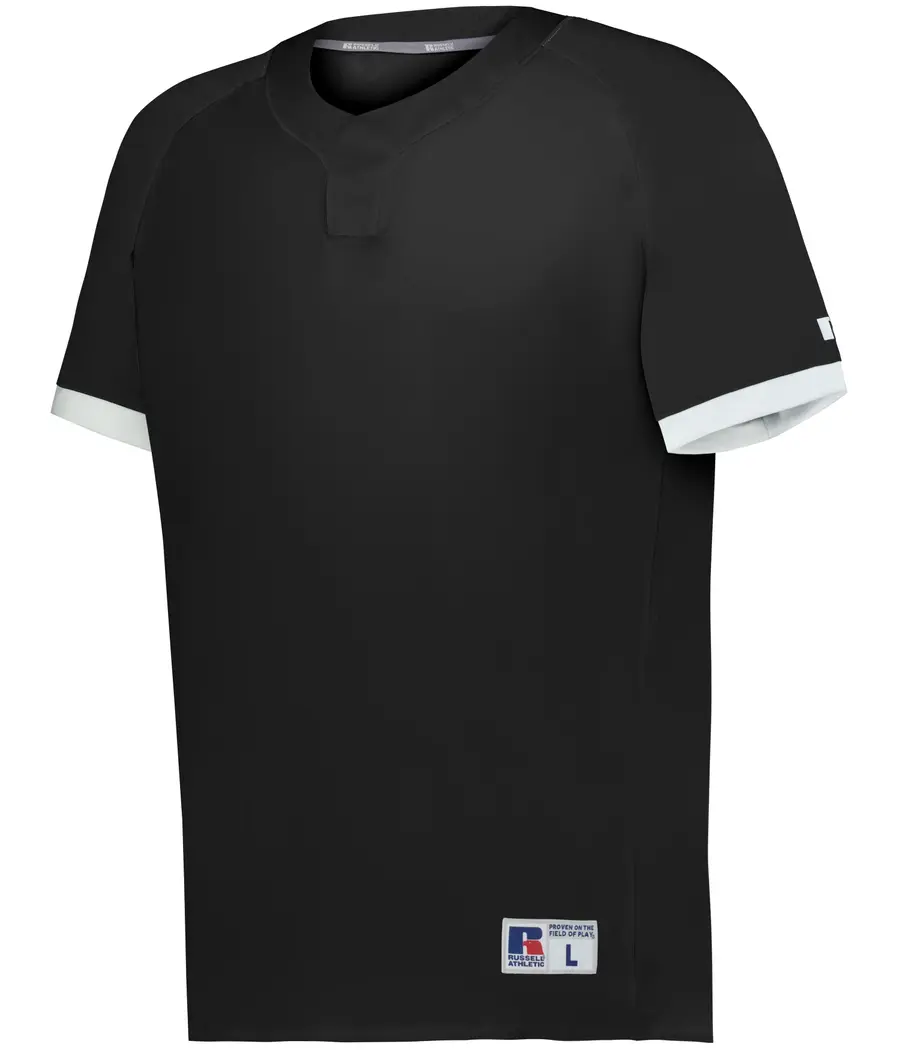 Russell Baseline Covered Placket Baseball Jersey in Black/White