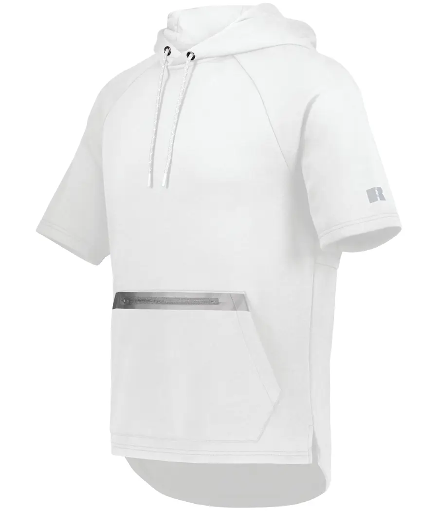 Russell Legend Short Sleeve Tech Fleece Hoodie in White/Grid Iron Silver