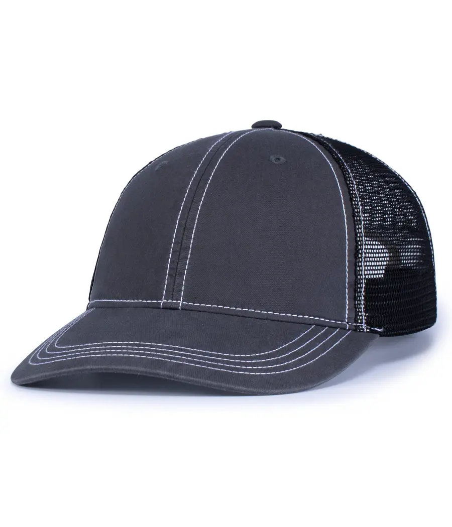 Pacific Headwear Vintage Trucker Snapback Cap in Charcoal/Black/Charcoal